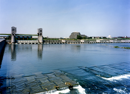 宿河原堰全景